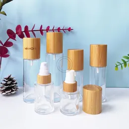 Bouteilles de rangement 20 ml 100 150 ml en verre transparent bambou pompe lotion pulvérisation alcool alcool maquillage de maquillage de déménagement
