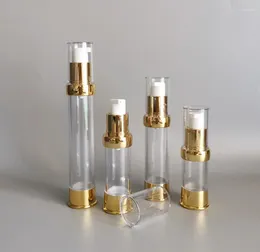 Bouteilles de rangement 20 ml Bouteille sans air claire or / Pompe argentée Lotion / sérum / fondation / émulsion / toner Essenceskin Care Cosmetic Container