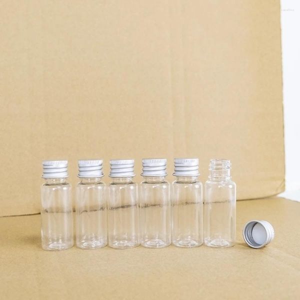 Botellas de almacenamiento Botella de plástico transparente de 20 ml con tapa de tornillo de aluminio Frascos pequeños Envase cosmético 20CC Kit de viaje Vacío Recargable