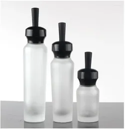 Botellas de almacenamiento 20 ml de botella de vidrio esmerilado negro para suero/esencia Aceite/Líquido Inhify Flower Agua para el cuidado de la piel Packing cosmético