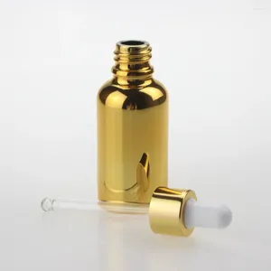 Bouteilles de rangement 20 ml en or et en argent en verre goutte à compte-gouttes d'huile essentielle d'huile de forme d'huile rond pour cosmétique