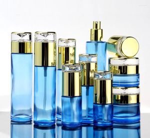 Bouteilles de rangement 20ml30ml40ml50ml60ml100ml bouteille en verre bleu pot Lotion émulsion émulsion sérum fondation crème gel œil essence cutanée emballage