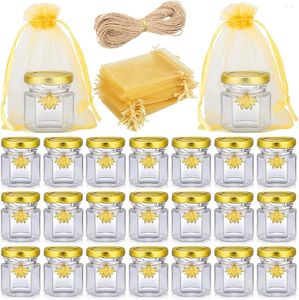 Opslag Flessen 20 STUKS 1.5 Oz Mini Hexagon Glas Honing Potten Gouden Deksels Glazen Inblikken Voor Baby Shower Trouwbedankjes