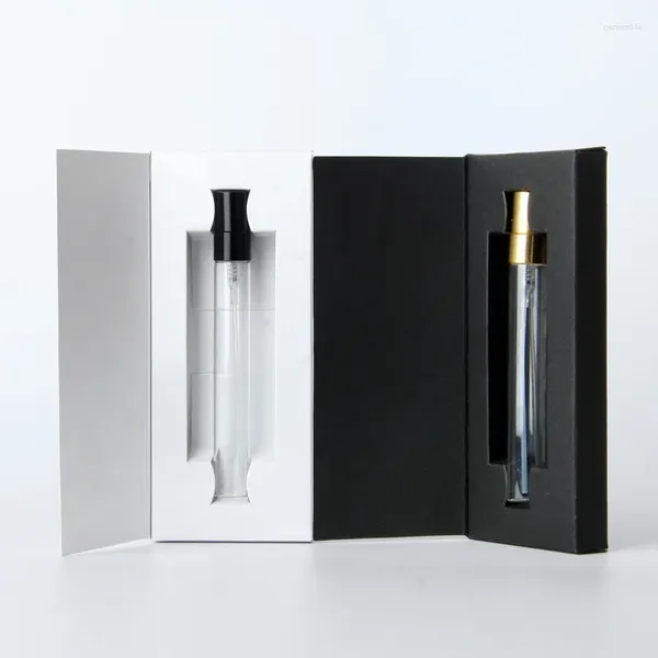 Botellas de almacenamiento 20 piezas Botella de perfume de 10 ml con caja de regalo Vidrio de aerosol de aluminio anodizado Envase cosmético recargable de prueba portátil