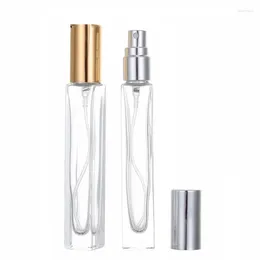 Botellas de almacenamiento 20 piezas 10 ml Perfume cuadrado Spary Oro Plata Tapa negra Envase cosmético vacío Atomizador de vidrio transparente Botella recargable