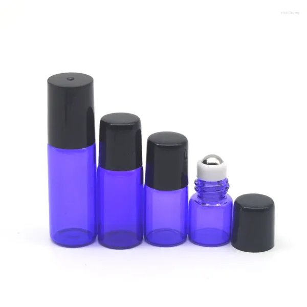 Botellas de almacenamiento 20 piezas 1 ml 2 ml 3 ml 5 ml muestra de perfume vacía botella de rodillo de vidrio púrpura-azul aceite esencial roll-on