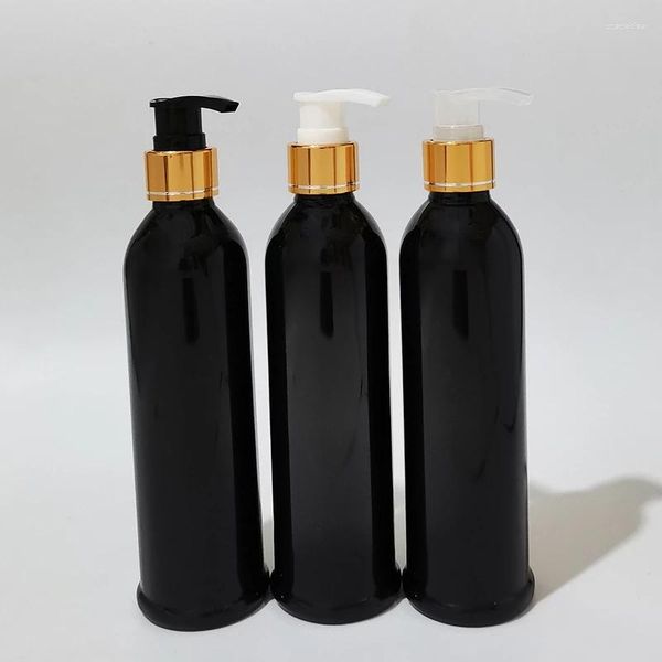 Botellas de almacenamiento 20 piezas 250 ml Botella de bomba de loción PET negra Envase cosmético de plástico Champú vacío Sub-embotellado con aluminio dorado y plateado