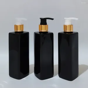 Opslagflessen 20 stks 250 ml Lege zwart vierkante huisdier Refilleerbare fles Gouden kraagpomp voor make -up vloeistof zeep shampoo douchegelcontainers