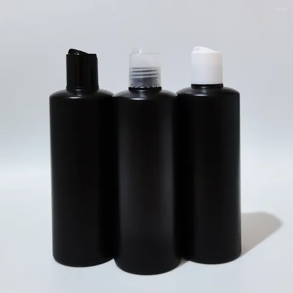 Bouteilles de rangement 20pcs 300 ml shampooing en plastique Black HDPE vide avec disque de douche de couvercle gel liquide Nettoyant pour le visage.