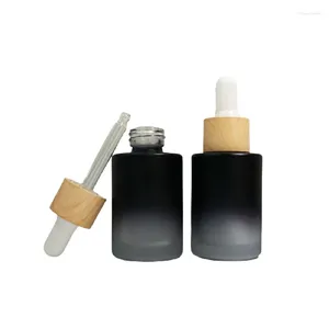 Bouteilles de stockage 20pcs 30ml en plastique bois design anneau verre noir compte-gouttes bouteille d'huile essentielle rechargeable émulsion pipette conteneur blanc