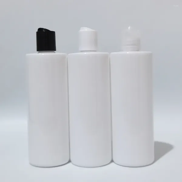Bouteilles de rangement 20pcs 350 ml Bouteille en plastique blanc vide avec capuchon à disque pour le shampooing de voyage Gel Savon liquide Emballage cosmétique