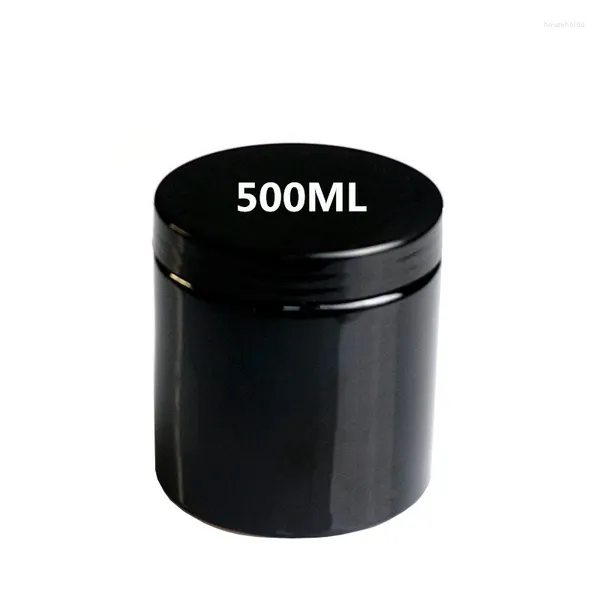 Bouteilles de stockage 20 pièces 500 ml vide noir rond en plastique Pot d'affichage cosmétique crème Pot pommade conteneur 500g emballage d'échantillon
