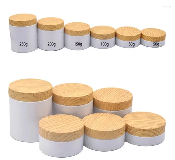 Bouteilles de stockage 20pcs 50g - 250g faux couvercle en bois PET clair violet pots de crème en plastique cosmétique conteneur rechargeable vide gel pots pour le visage