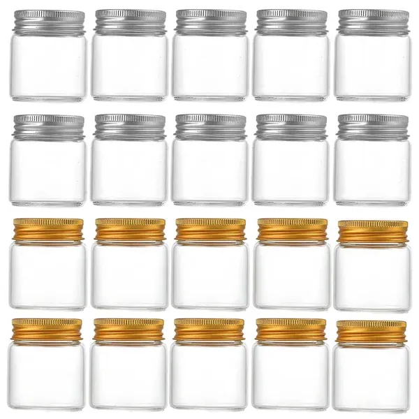 Botellas de almacenamiento 20 piezas Frascos de vidrio pequeños de 50 ml con tapas de aluminio Medicamentos Lata Comida Contenedor sellado Caramelo Embalaje Jar Hogar Cocina