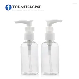 Botellas de almacenamiento 20pcs 75 ml de bomba de loción botella de plástico transparente empaquetado de aceite de cosmético vacío recipiente de champú gel de ducha recargable