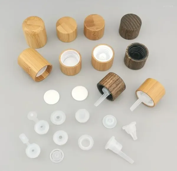 Bouteilles de stockage 20 pièces en bois de bambou, bouchons compte-gouttes européens, bouchon à vis, couvercle de bouteille d'huile essentielle avec bouchon goutte 18/410 pour 18mm