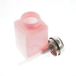 Botellas de almacenamiento 20pcs/lote 200 ml de arte de uñas líquido alcohol eliminador de alcohol recipiente recargable de dispensador vacío bomba de botella rosa tapa de metal