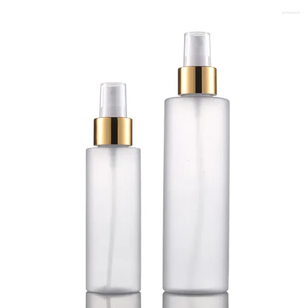 Botellas de almacenamiento 20pcs/lote Frost PET Botella de plástico 100ml 200ml Atomizador de oro Atomizador Bomba de perfume de cosmética Embalaje recargable