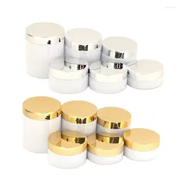 Botellas de almacenamiento 20pcs Pot de crema blanca Jares de maquillaje de mascotas vacías Tapa de plata brillante 50G 80G 100G120G150G 200G 250G Cosmética de plástico