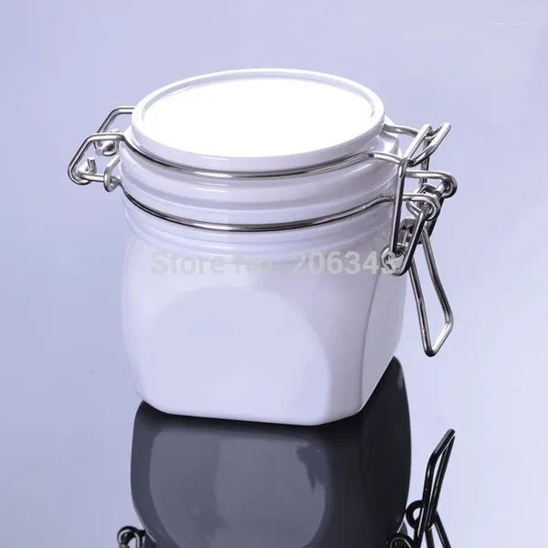Bouteilles de stockage 220g Forme carrée blanche Plastique Jar Pot d'étanché