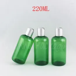 Opslagflessen 220 ml groene plastic fles met schijf bovenste dop 220cc shampoo / lotion verpakking lege cosmetische container (30 pc / lot)