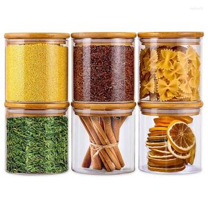 Opslag Flessen 22Oz 6 Packs Glazen Potten Set Ronde Pantry Met Bamboe Deksels Voedsel Container Bussen Voor Thuis keuken