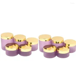 Bouteilles de rangement 22pcs Frost Purple large bouche bouche bouche brillante Coud 100g 120g 150g 200g 250g pour visage Crème Pots en plastique contente pour