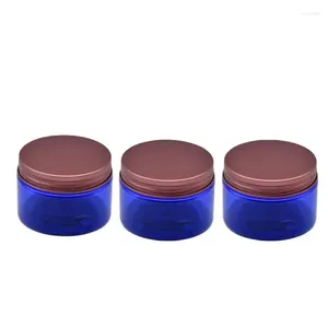 Opslagflessen 22-delige navulfles Helderblauwe crèmecontainer Bronzen deksel 100 ml 120 ml 150 ml 200 ml 250 ml Lege plastic PET-potten Cosmetische potten