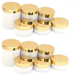 Bouteilles de rangement 22pcs Pots à crème blanche Maquillage pour animaux de compagnie vide contiennent un couvercle d'or brillant 50 ml 80 ml 100 ml 120 ml 150 ml 200g 250g Cosmétique en plastique