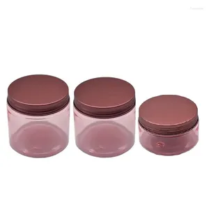 Bouteilles de rangement 22pcs de bouteille de grande bouche à la bouche crème de crème de bronze récipient de maquillage vide transparent caisson en plastique rose en plastique 100 ml 120 ml 150 ml 200 ml