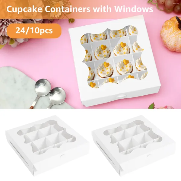 Bouteilles de rangement 24 / 10pcs Bodières de boulangerie Gâteau en papier avec fenêtre transparente 16 grilles bricolage blanc biscuit emballage cadeau polyvalent