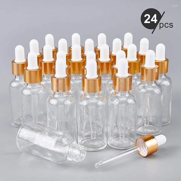 Botellas de almacenamiento 24 Paquetes 30 ml Vacío Gotero claro con pipetas de vidrio Aceites esenciales Contenedores de botellas Viales recargables