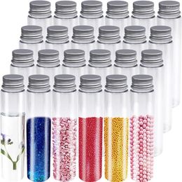 Botellas de almacenamiento 24 PCS 110 ml Tubos de prueba de plástico transparente con tapas recipientes de sal de baño de fondo plano para chorro de dulces