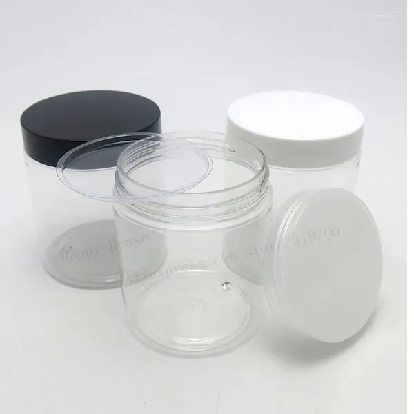 Bouteilles de stockage 24 x 250 g vides pots en PET transparents avec couvercles à vis 250 ml en plastique transparent crème lotion bain sel emballage cosmétique