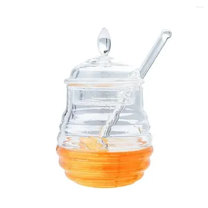 Opslagflessen 245 ml transparante bijenkorf honing pot kruidensap pot met dipper -deksel glas
