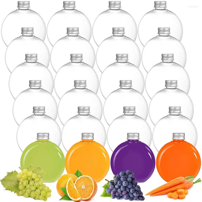 Lagerflaschen 24 Pack 10 Unzen Kunststoff kleiner Kolben wiederverwendbares runde flache Mini -Saftgetränk -Getränkebehälter