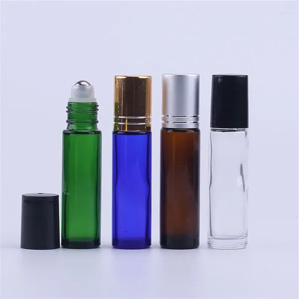 Botellas de almacenamiento 24 piezas 10 ml Clear Amber Blue verde Rollo de vidrio esmerilado en aceite esencial Bola de rollo de parfum Viajar necesariamente