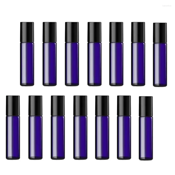 Botellas de almacenamiento 24pcs 5ml Roll-on Botella Aceite esencial Subenvasado Cosméticos de vidrio Contianer Azul