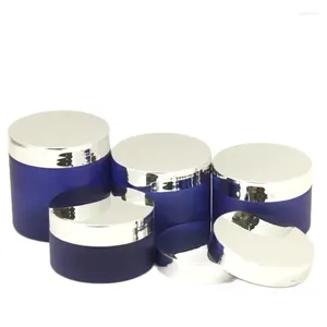 Opslagflessen 24-delige cosmetische containers Lege crèmepot Glanzend zilveren deksel Vorstblauw Make-uppotten Plastic fles met brede opening 100 g 120 g 150 g
