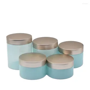 Opslagflessen 24 stuks Crèmecontainer Plastic Pot Rose Gouden Deksel Lege Cosmetische Pot Lichtblauwe Navulfles met Brede Mond 100G 120G 150G 200G