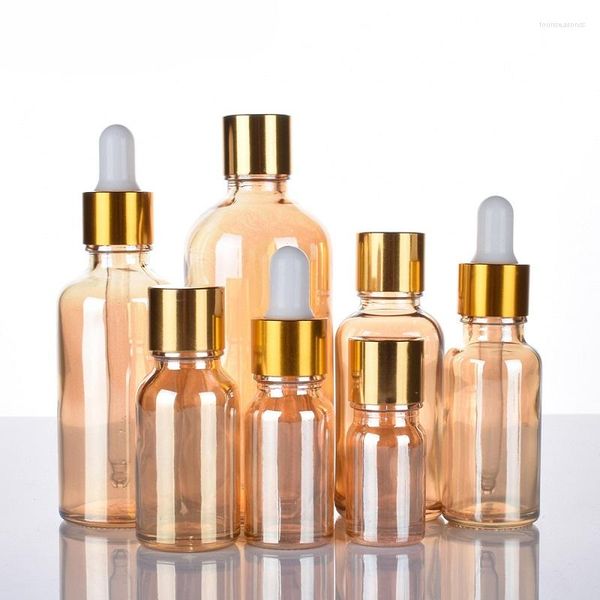 Bouteilles de stockage 24 pièces vides 15 ML 30 ML cosmétique or verre compte-gouttes bouteille beauté ambre huile essentielle voyage rechargeable avec prise