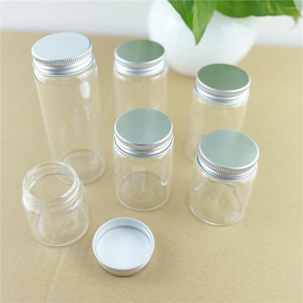 Botellas de almacenamiento 24 unids/lote 47mm de diámetro botella de vidrio de corcho tapas de aluminio frascos pequeños viales DIY Craft 50ml/60ml/80ml/100ml/130ml