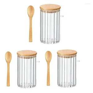 Botellas de almacenamiento Frascos de vidrio herméticos de 25 oz con tapas de cucharas de bambú Contenedor de avena durante la noche Barra de café decorativa Tarro de comida Fácil de usar