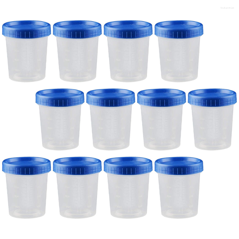 Aufbewahrungsflaschen, 25 Stück, blauer Deckel, Messbecher, Behälter, Deckel, Probenbecher, Urin, graduierte Pp-Probe