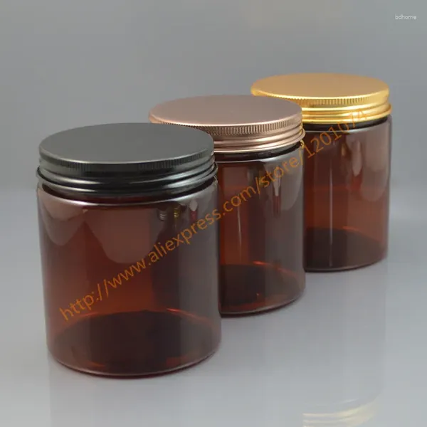 Bouteilles de rangement 250g Pet Brown Cosmetic Cream Jar Plastique Bouteille en plastique Black / Gol