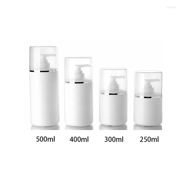 Botellas de almacenamiento 250 ml 300 ml 400 ml 500 ml Envase de plástico blanco vacío PE con bomba para gel de ducha Jabón líquido Embalaje cosmético