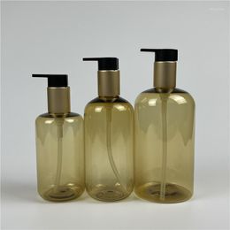 Botellas de almacenamiento de 250ML, 300ML, 500ML X 20, bomba de loción, botella de plástico vacía de oro transparente, contenedor de lavado corporal de lujo para viajes