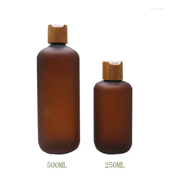 Botellas de almacenamiento 250 ml 500 ml Botella de espuma de baño de bambú Plástico PET recargable con tapa DiCP Prensa Tapa de bomba Champú vacío