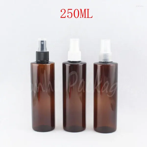 Botellas de almacenamiento 250 ml Botella de plástico de hombro plano marrón 250cc Contenedor cosmético vacío Tóner / perfume Sub-bottling (25 pc / lote)