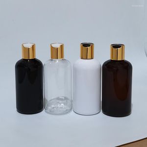 Bouteilles de stockage vides en plastique blanc et noir de 250ml, avec bouchons à disque doré et argenté, huiles essentielles ambre, emballage cosmétique, Gel de shampoing